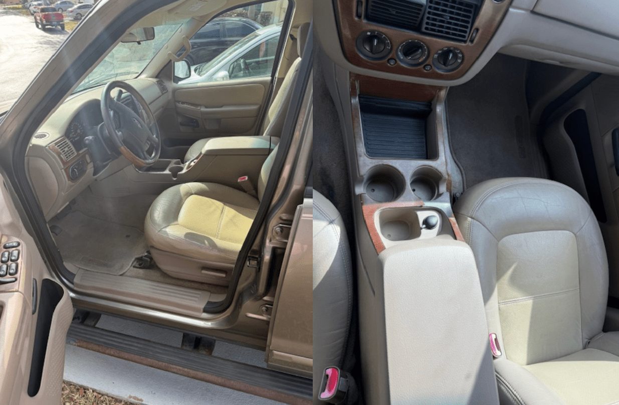 Ford Explorer tan leather interior before and after detailing